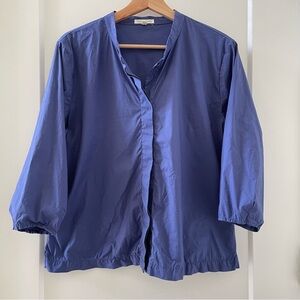 Eileen Fisher Stretch Papercloth Blouse Tapered Sleeves Purple Bluish Size L